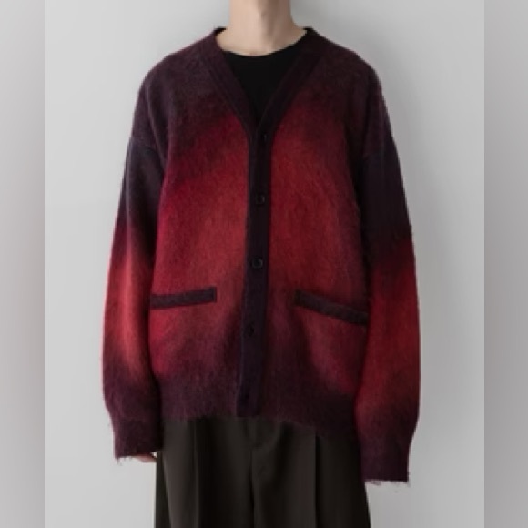 STEIN Burgundy Gradient Mohair Cardigan Purple Red Soft Oversized Sweater Medium - Picture 16 of 16